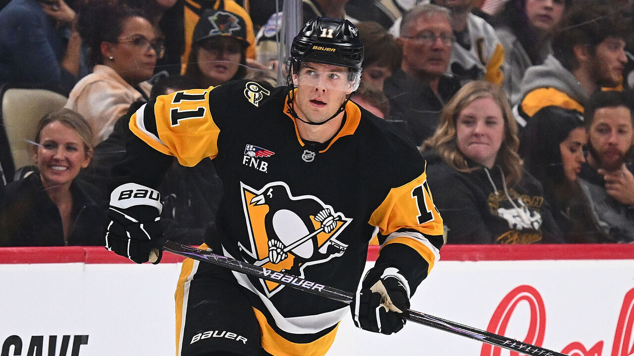 PITTSBURGH, PENNSYLVANIA - OCTOBER 3: Filip Hallander #11 of the Pittsburgh Penguins skates in the second period during the game against the Montreal Canadiens at PPG PAINTS Arena on October 3, 2026 in Pittsburgh, Pennsylvania.