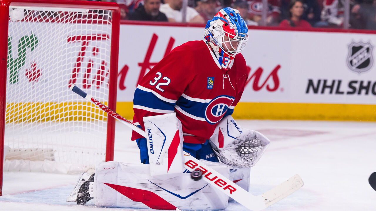 MONTREAL, QC - MAY 16: Montréal Canadiens goaltender Jacob Fowler (32) tends net during the third period of Game Six of the NHL Stanley Cup Playoffs second Round between the Buffalo Sabres and the Montreal Canadiens on May 16, 2026, at the Bell Centre in Montreal, QC