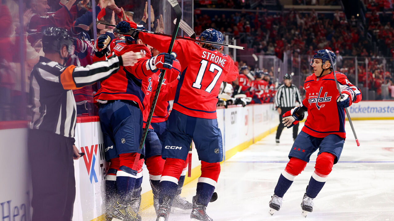WASHINGTON, DC - OCTOBER 7: Anthony Beauvillier #72 of the Washington Capitals celebrates an early first period goal during a game against the Pittsburgh Penguins at Capital One Arena on September 25, 2026 in Washington, D.C.