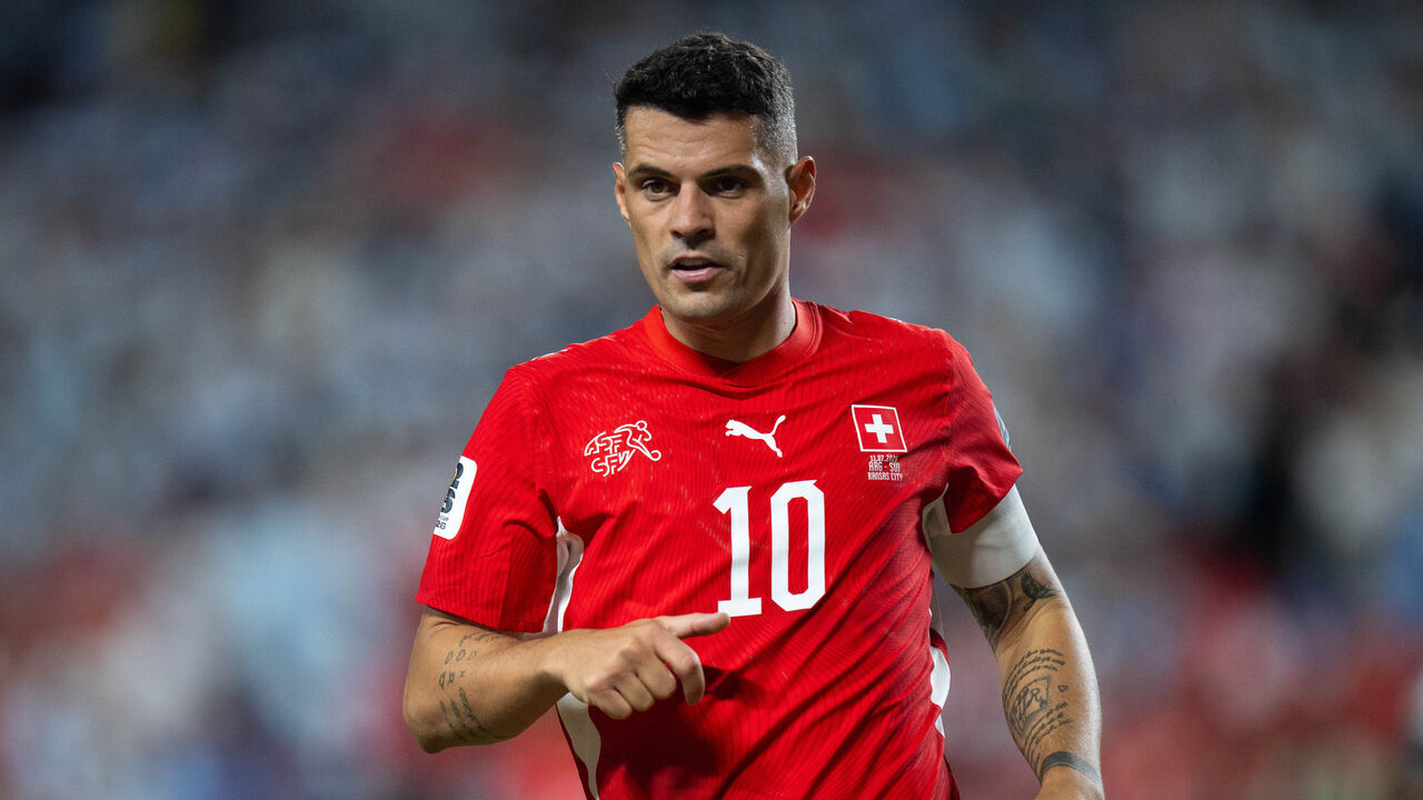 KANSAS CITY, MISSOURI - JULY 11: Granit Xhaka of Switzerland during the FIFA World Cup 2026 Quarter Final match between Argentina and Switzerland at Kansas City Stadium on July 11, 2026 in Kansas City, United States.
