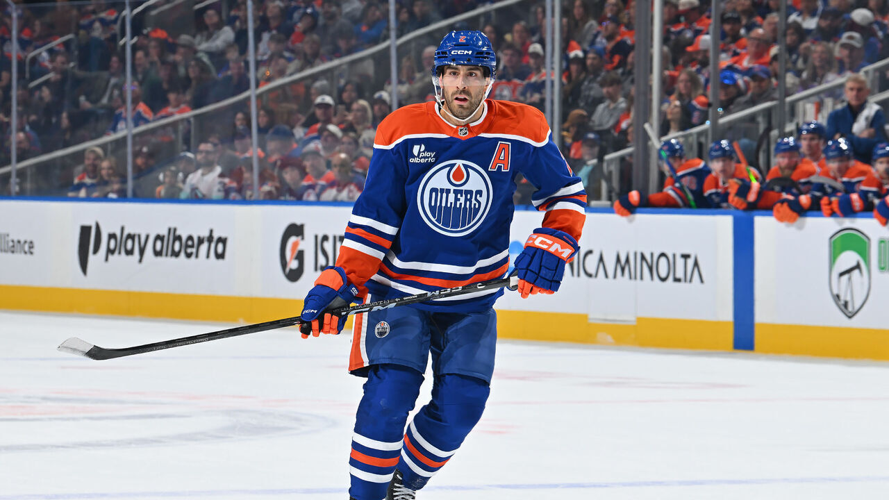 EDMONTON, CANADA - OCTOBER 3: Evan Bouchard #2 of the Edmonton Oilers in action during the game against the Seattle Kraken at Rogers Place on October 3, 2026, in Edmonton, Alberta, Canada.