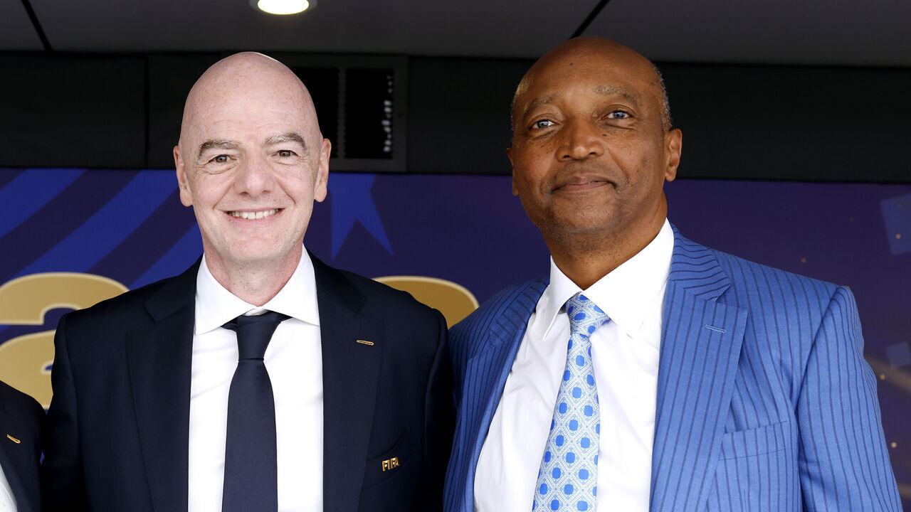 EAST RUTHERFORD, NEW JERSEY - JULY 19: FIFA President Gianni Infantino, FIFA Council Vice Presidents Lambert Maltock and Patrice Motsepe pose before the FIFA World Cup 2026 Final match between Spain and Argentina at New York New Jersey Stadium on July 19, 2026 in East Rutherford, New Jersey.
