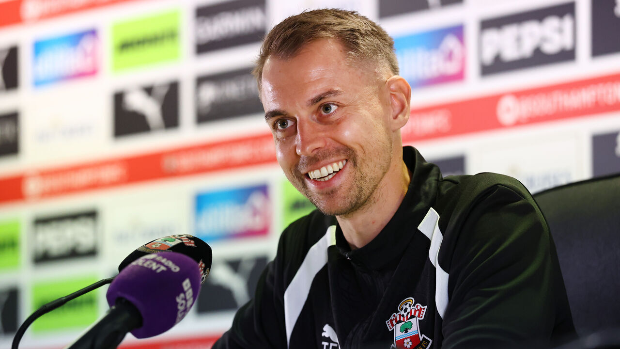 SOUTHAMPTON, ENGLAND - SEPTEMBER 11: Southampton FC Head Coach Tonda Eckert during a Southampton FC press conference at St.Mary's stadium, on September 11, 2026 in Southampton, England.