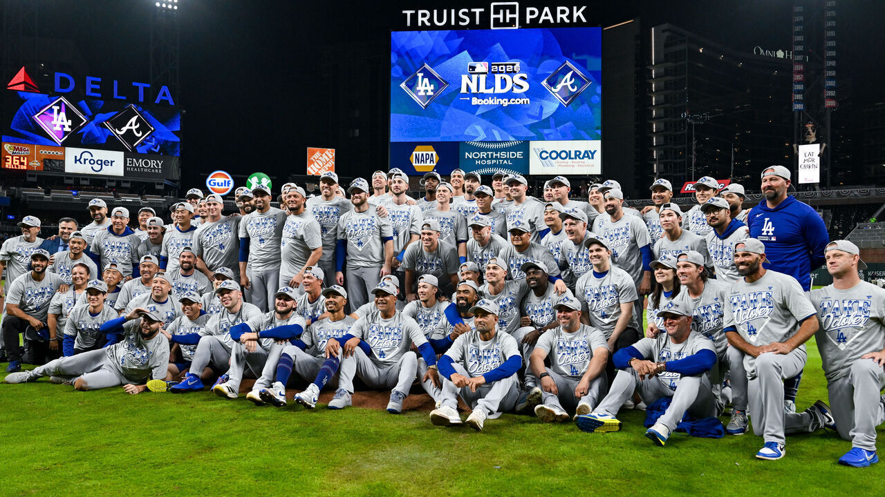 ATLANTA, GA - OCTOBER 07: The Los Angeles Dodgers take a team photo following the conclusion of the NLDS game 4 between the Los Angeles Dodgers and the Atlanta Braves on October 7th, 2026 at Truist Park in Atlanta, GA.