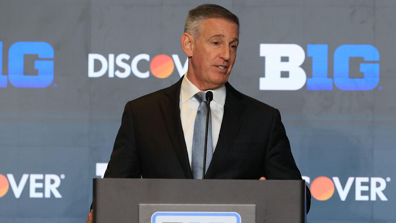 CHICAGO, ILLINOIS - JULY 28: Tony Petitti, Big Ten Commisioner, speaks to the media during the 2026 Big Ten Football Media Days at Hilton Chicago on July 28, 2026 in Chicago, Illinois.