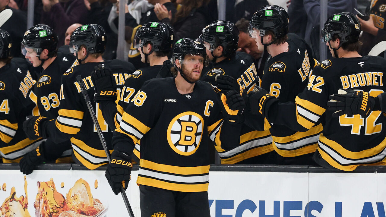 BOSTON, MASSACHUSETTS - OCTOBER 08: David Pastrnak #88 of the Boston Bruins celebrates his second goal of the game against the Utah Mammoth during the second period at TD Garden on October 8, 2026 in Boston, Massachusetts.