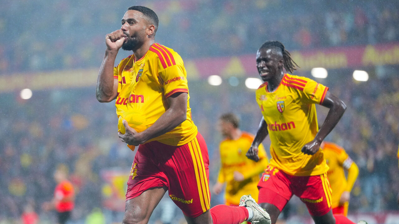 LENS, FRANCE - OCTOBER 09: Matthieu Udol of RC Lens celebrates after scoring his team's second goal during the Ligue 1 McDonald's 2026/27 match between RC Lens and Olympique Lyonnais at Stade Bollaert-Delelis on October 09, 2026 in Lens, France.