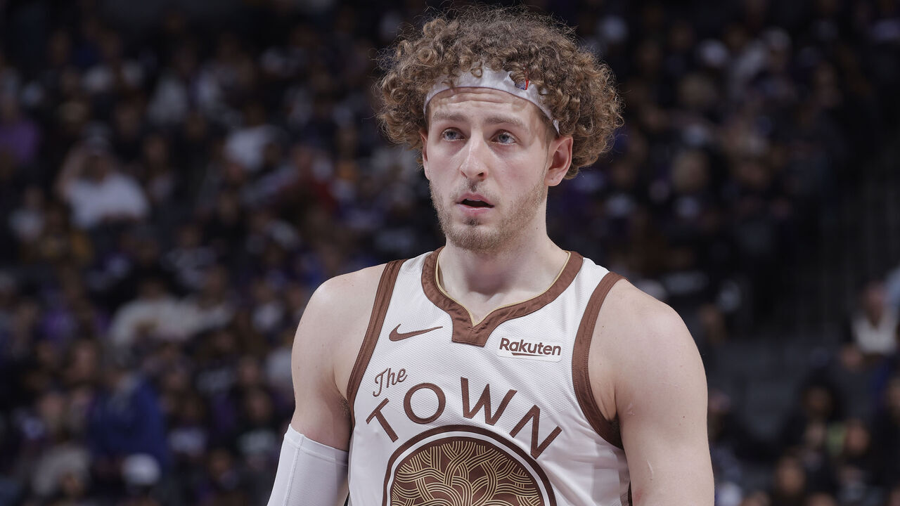 SACRAMENTO, CA - APRIL 10: Brandin Podziemski #2 of the Golden State Warriors looks on during the game against the Sacramento Kings on April 10, 2026 at Golden 1 Center in Sacramento, California. Mandatory Copyright Notice: Copyright 2025 NBAE