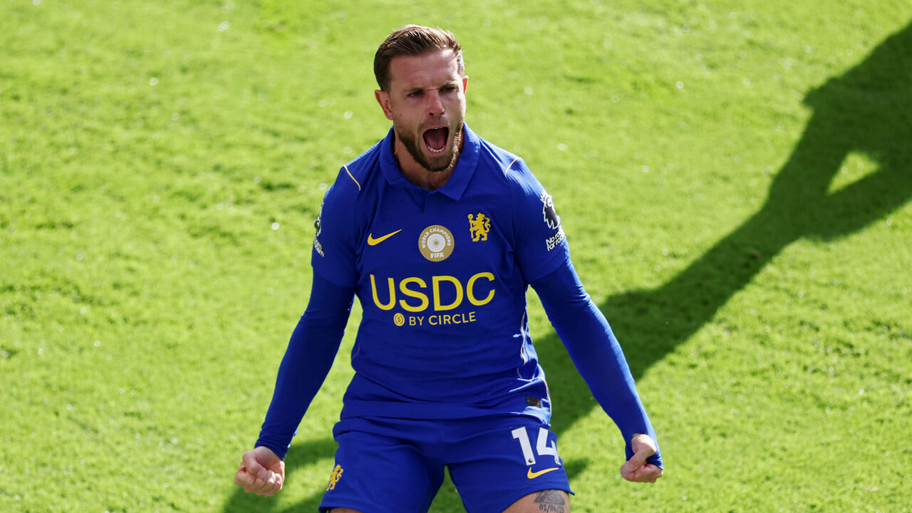 LONDON, ENGLAND - OCTOBER 10: Jordan Henderson of Chelsea celebrates scoring his team’s first goal during the Premier League 2026/27 match between Chelsea FC and AFC Bournemouth at Stamford Bridge on October 10, 2026 in London, England.