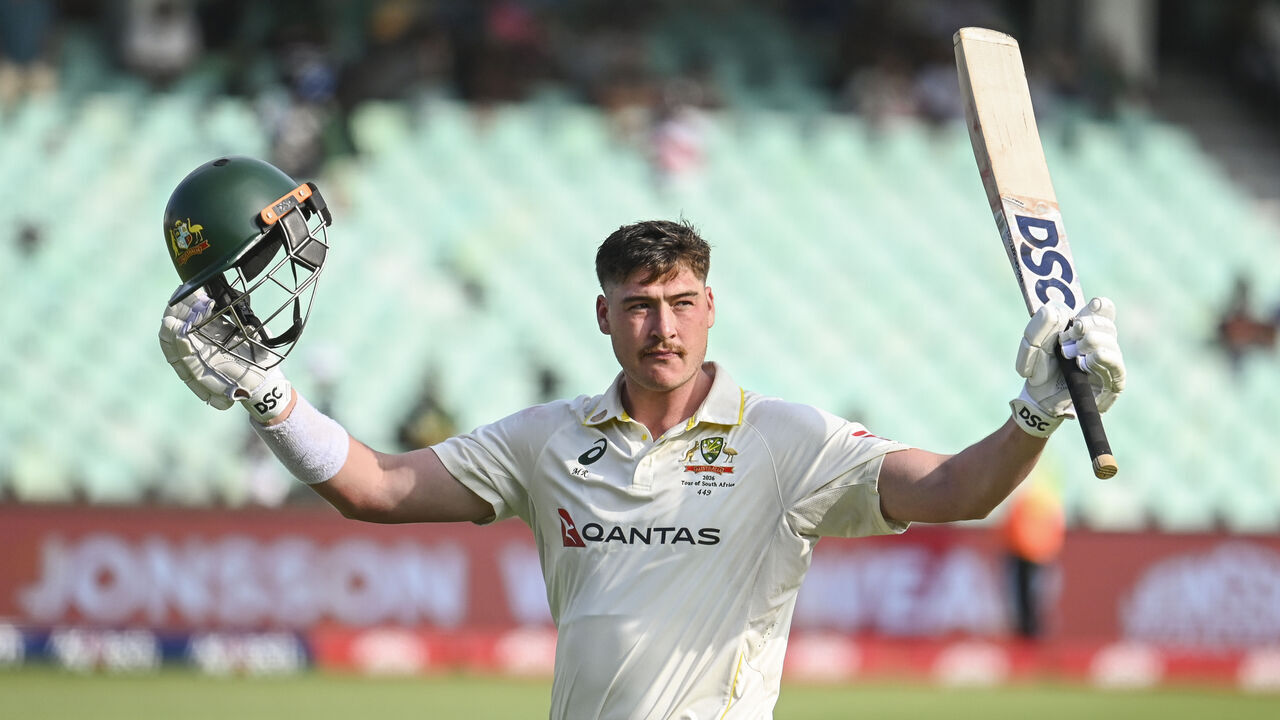 DURBAN, SOUTH AFRICA - OCTOBER 10: Matthew Renshaw of Australia gestures as he leaves the field during day 2 of the 1st Dafabet Test match between South Africa and Australia at Hollywoodbets Kingsmead Stadium on October 10, 2026 in Durban, South Africa.