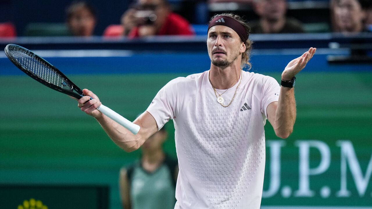 SHANGHAI, CHINA - OCTOBER 11: Alexander Zverev of Germany reacts in the Men's Singles Third Round match against Quentin Halys of France on Day five of 2026 Rolex Shanghai Masters at Qi Zhong Tennis Centre on October 11, 2026 in Shanghai, China.