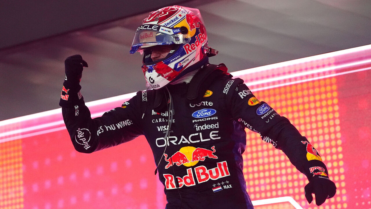 Red Bull driver Max Verstappen celebrates victory after the race at Marina Bay Street Circuit, Singapore. Picture date: Sunday October 11, 2026.