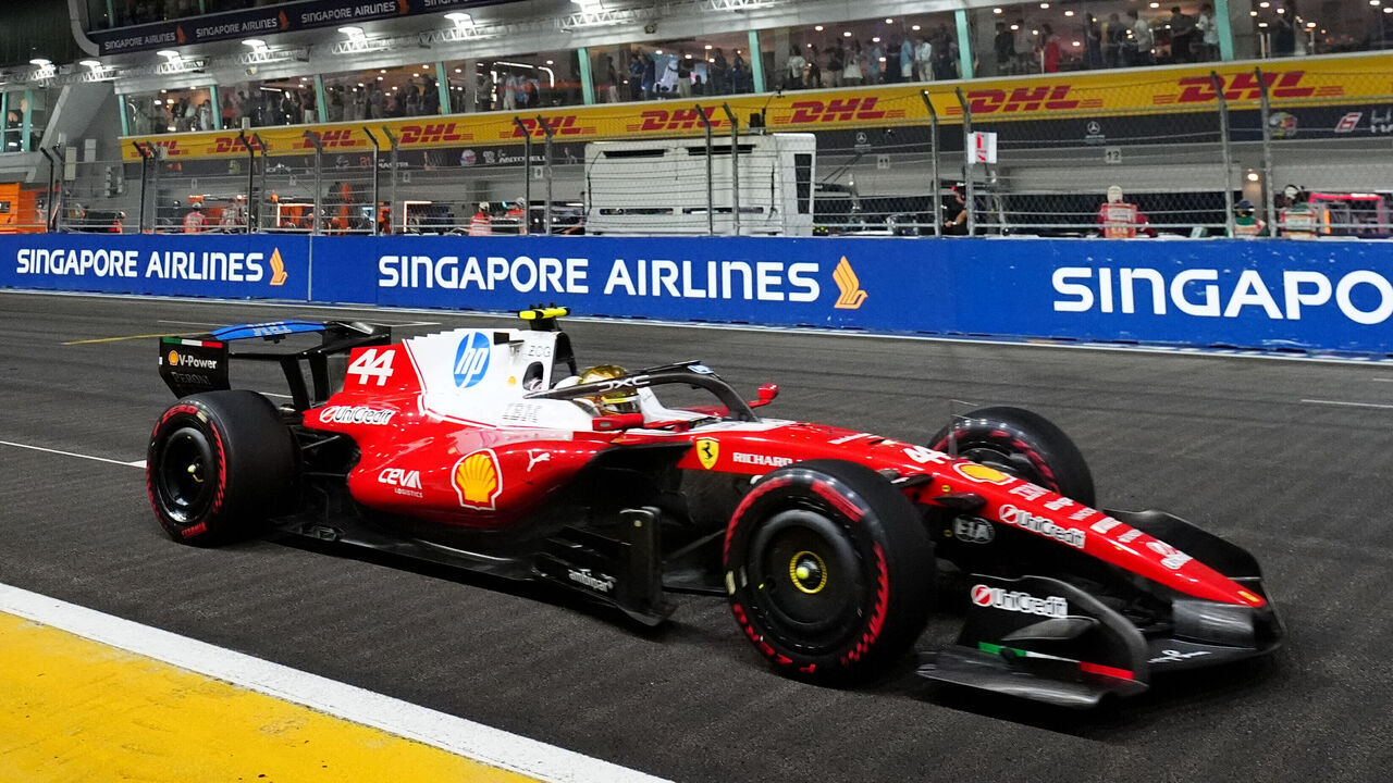 Ferrari driver Lewis Hamilton during the race at Marina Bay Street Circuit, Singapore. Picture date: Sunday October 11, 2026.