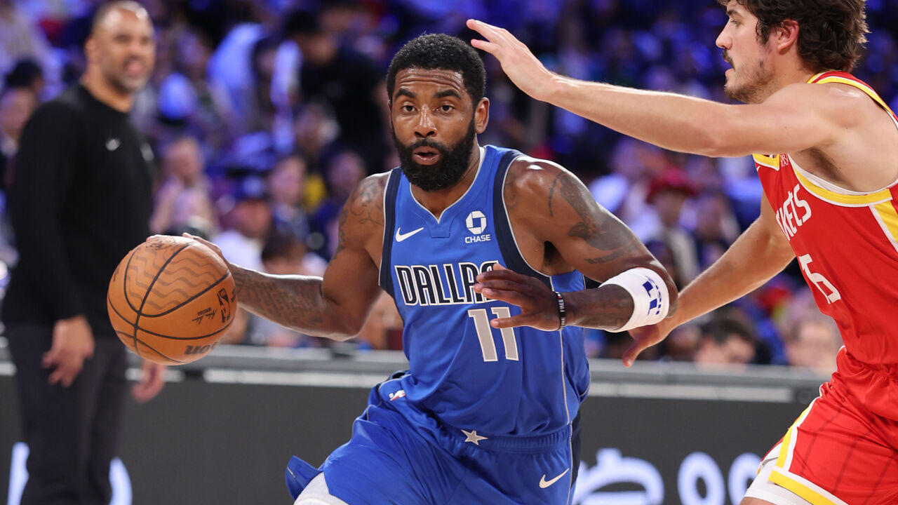 MACAO, CHINA - OCTOBER 11: Kyrie Irving #11 of the Dallas Mavericks dribbles the ball during the game against the Houston Rockets as part of 2026 NBA China Games on October 11, 2026 in Macao, China at Venetian Arena. NOTE TO USER: User expressly acknowledges and agrees that, by downloading and/or using this Photograph, user is consenting to the terms and conditions of the Getty Images License Agreement. Mandatory Copyright Notice: Copyright 2026 NBAE