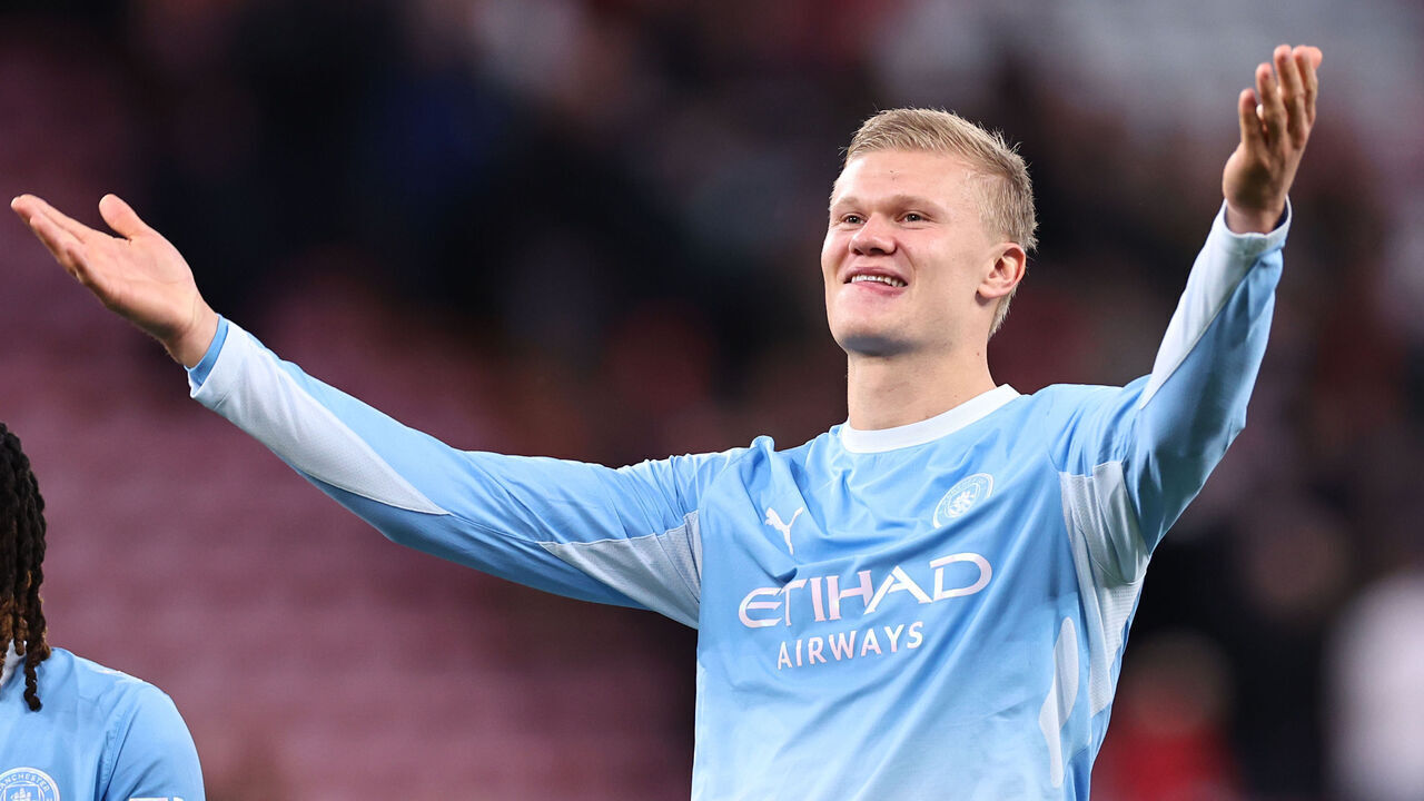 LIVERPOOL, ENGLAND - OCTOBER 11: Erling Haaland of Manchester City celebrates after the Premier League 2026/27 match between Liverpool FC and Manchester City at Anfield on October 11, 2026 in Liverpool, England.