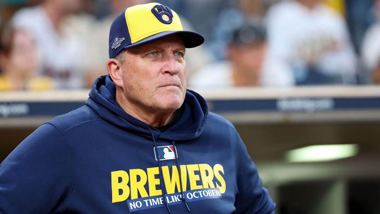 SAN DIEGO, CA - OCTOBER 06: Manager Pat Murphy #00 of the Milwaukee Brewers looks on prior to Game Three of the National League Division Series presented by Booking.com between the Milwaukee Brewers and the San Diego Padres at Petco Park on Tuesday, October 6, 2026 in San Diego, California.