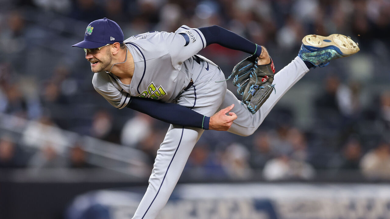 NEW YORK, NEW YORK - SEPTEMBER 23: Brody Hopkins #88 of the Tampa Bay Rays throws a pitch during the sixth inning of the game against the New York Yankees at Yankee Stadium on September 23, 2026 in New York City.