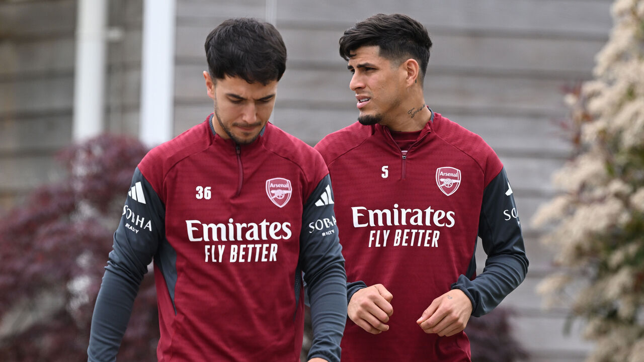 LONDON COLNEY, ENGLAND - MAY 04: Gabriel Magalhaes of Arsenal during the training session ahead of the UEFA Champions League 2025/26 Semi Final Second Leg match between Arsenal FC and Atletico de Madrid at Sobha Realty Training Centre on May 04, 2026 in London Colney, England.