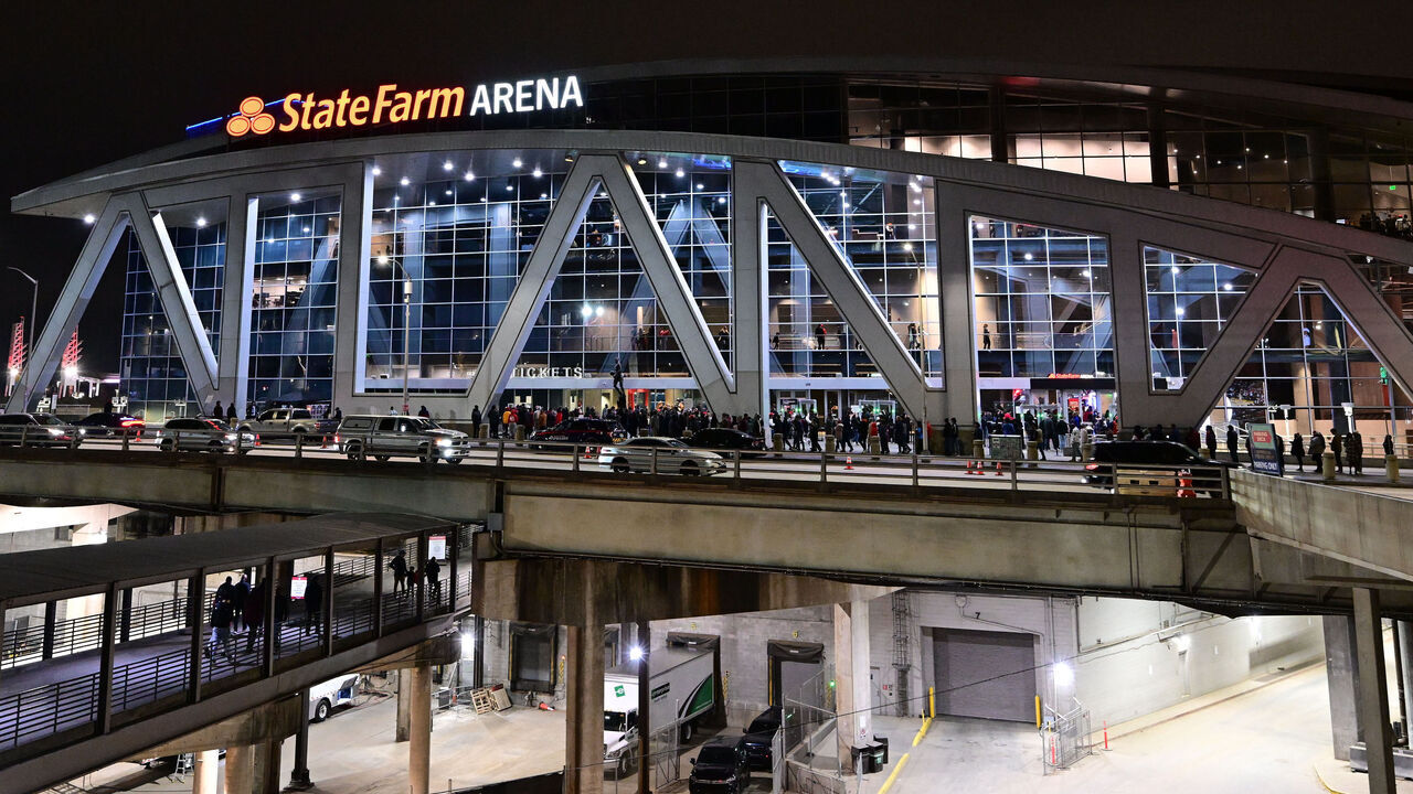 ATLANTA, GA - DECEMBER 26: An exterior view of the venue before an NBA basketball game between the Chicago Bulls and the Atlanta Hawks on December 26, 2024 at State Farm Arena in Atlanta, Georgia. NOTE TO USER: User expressly acknowledges and agrees that, by downloading and/or using this Photograph, user is consenting to the terms and conditions of the Getty Images License Agreement. Mandatory Copyright Notice: Copyright 2024 NBAE