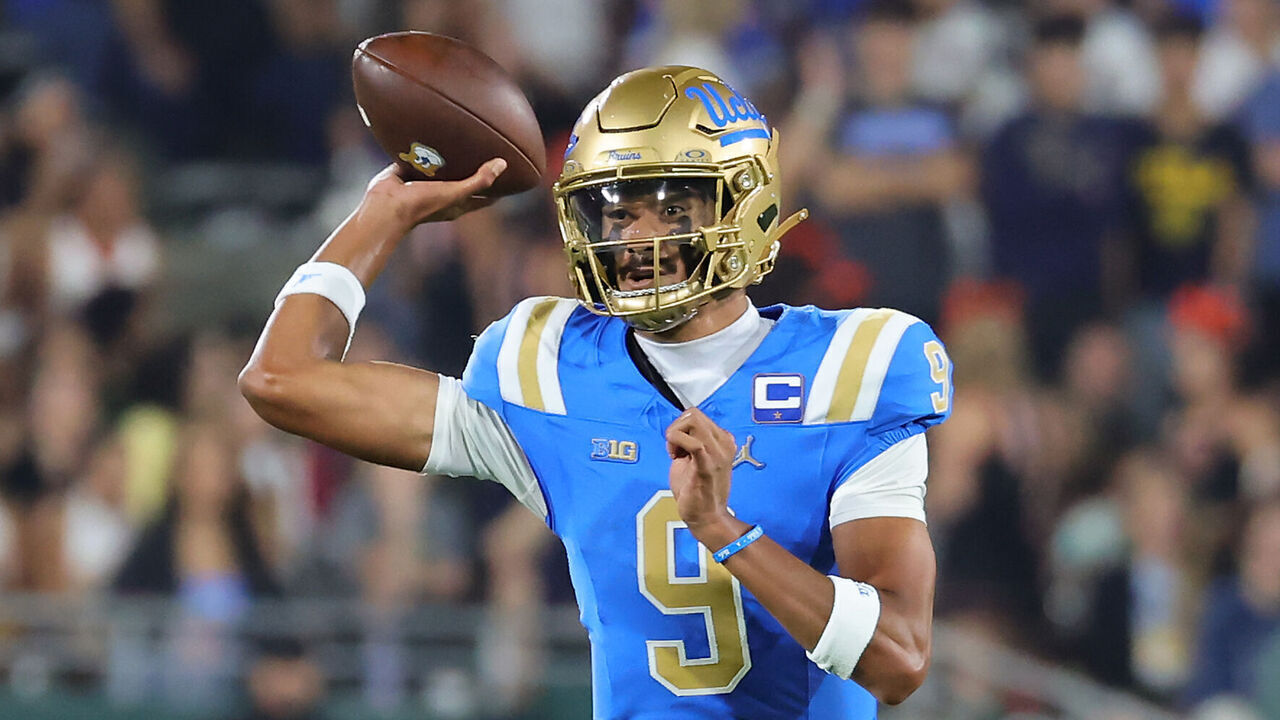 PASADENA, CALIFORNIA - SEPTEMBER 19: Nico Iamaleava #9 of the UCLA Bruins throws a pass during the first half against the Purdue Boilermakers at Rose Bowl Stadium on September 19, 2026 in Pasadena, California.