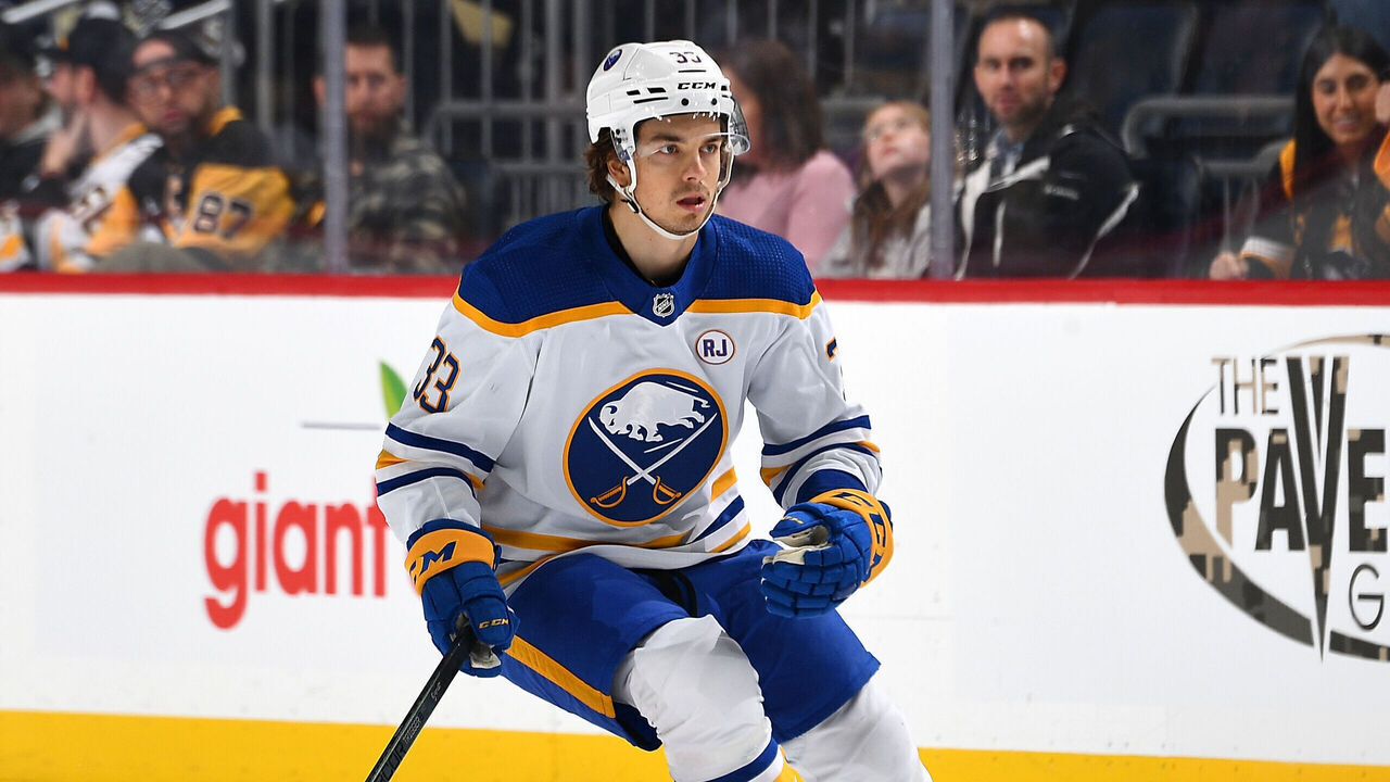 PITTSBURGH, PA - NOVEMBER 11: Ryan Johnson #33 of the Buffalo Sabres skates against the Pittsburgh Penguins at PPG PAINTS Arena on November 11, 2023 in Pittsburgh, Pennsylvania.
