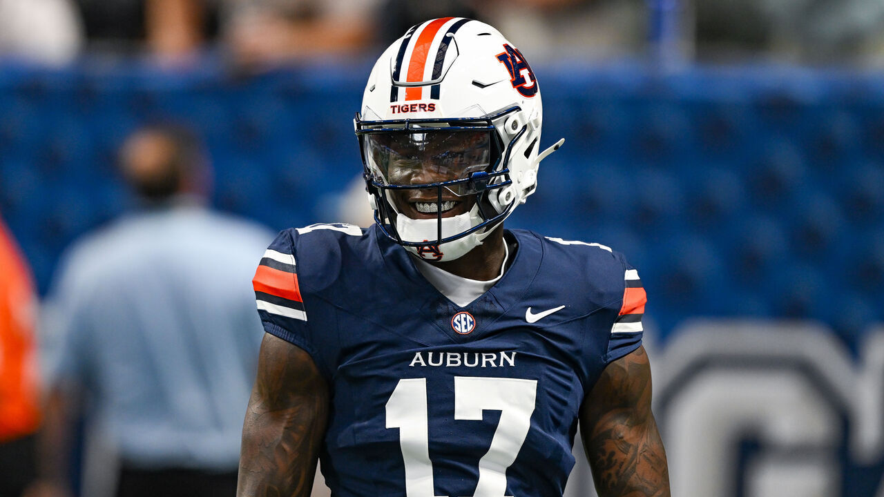 ATLANTA, GA - SEPTEMBER 05: Auburn linebacker Xavier Atkins (17) reacts prior to the start of the Aflac Kickoff Game between the Baylor Bears and the Auburn Tigers on September 5th, 2026, at Mercedes-Benz Stadium in Atlanta, GA.