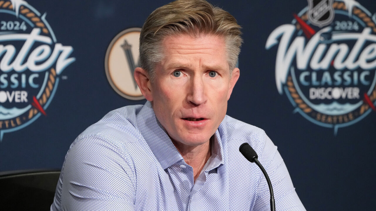 SEATTLE, WASHINGTON - JANUARY 01: Head coach Dave Hakstol of the Seattle Kraken attends a post game press conference after the 2024 Discover NHL Winter Classic between the Vegas Golden Knights and the Seattle Kraken at T-Mobile Park on January 01, 2024 in Seattle, Washington.