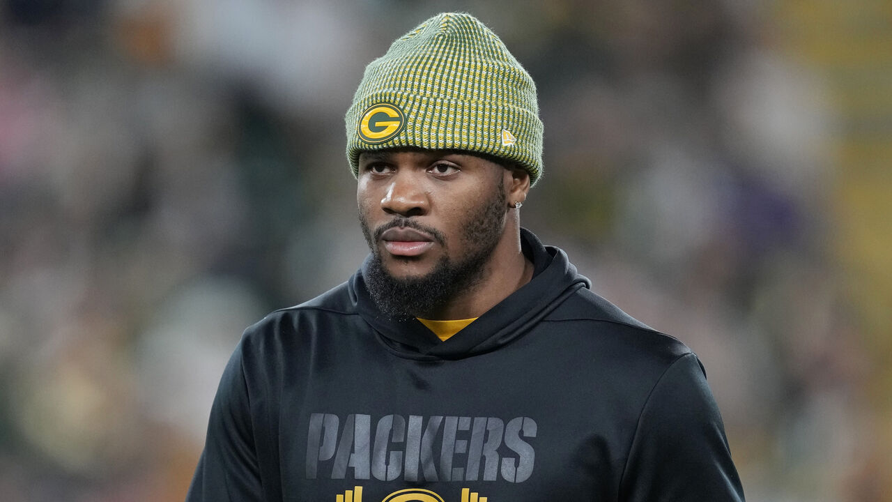 GREEN BAY, WISCONSIN - SEPTEMBER 24: Micah Parsons #1 of the Green Bay Packers looks on against the Atlanta Falcons before the start of the in the third quarter of the game at Lambeau Field on September 24, 2026 in Green Bay, Wisconsin.