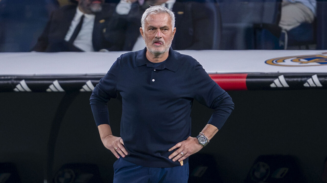 Jose Mourinho, head coach of Real Madrid CF, is seen giving indications to his players during the LaLiga EA Sports football match between Real Madrid CF and Villarreal CF at Estadio Bernabeu on October 10, 2026 in Madrid, Spain.
