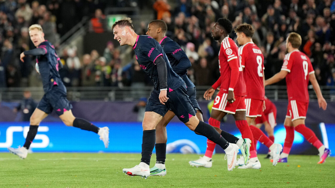 STAVANGER, NORWAY - OCTOBER 13: Herman Haugen of Viking celebrates scoring his team’s third goal during the UEFA Champions League 2026/27 League Phase MD2 match between Viking FK and FC Bayern München at Viking Stadion on October 13, 2026 in Stavanger, Norway.