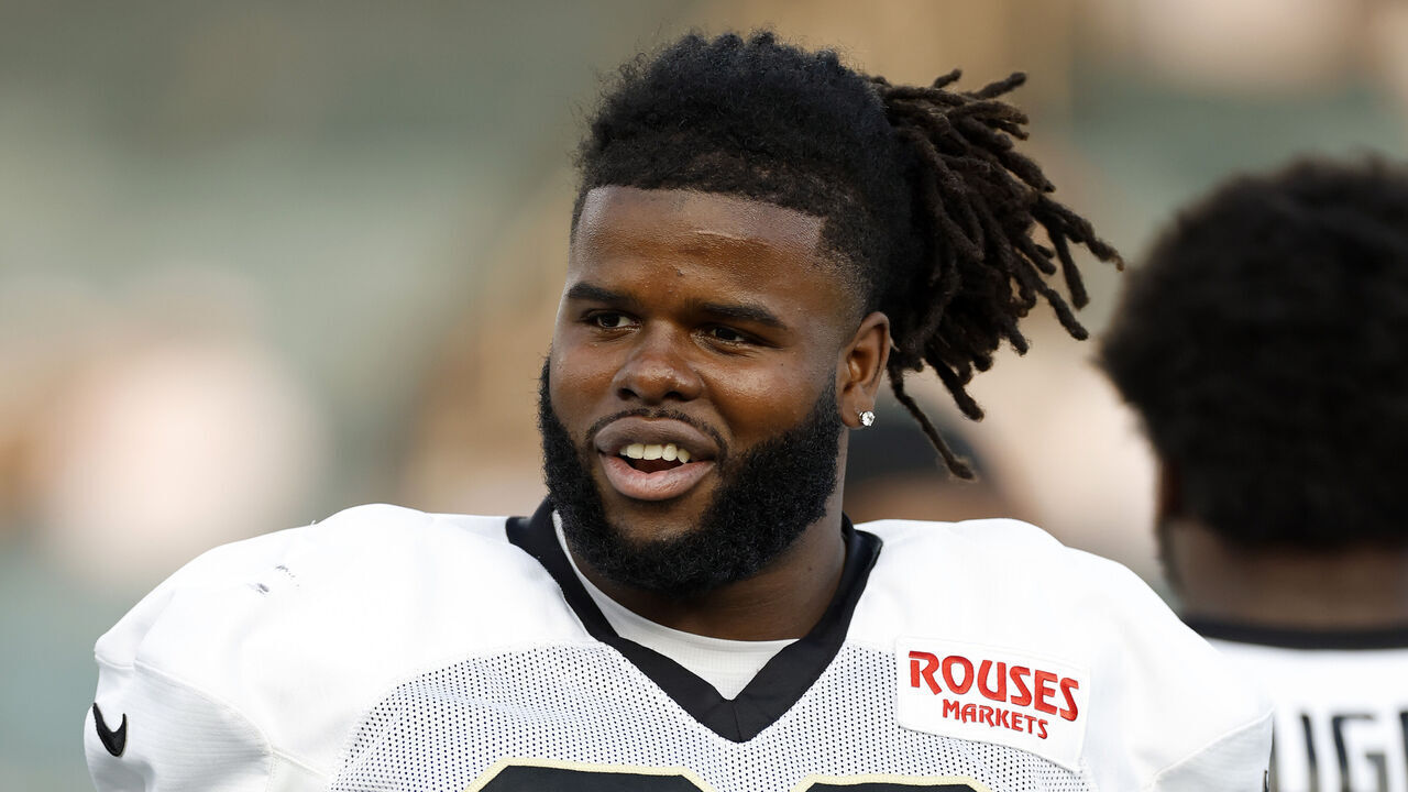 NEW ORLEANS, LOUISIANA - AUGUST 26: Zxavian Harris #60 of the New Orleans Saints attends a practice at Yulman Stadium on August 26, 2026 in New Orleans, Louisiana.