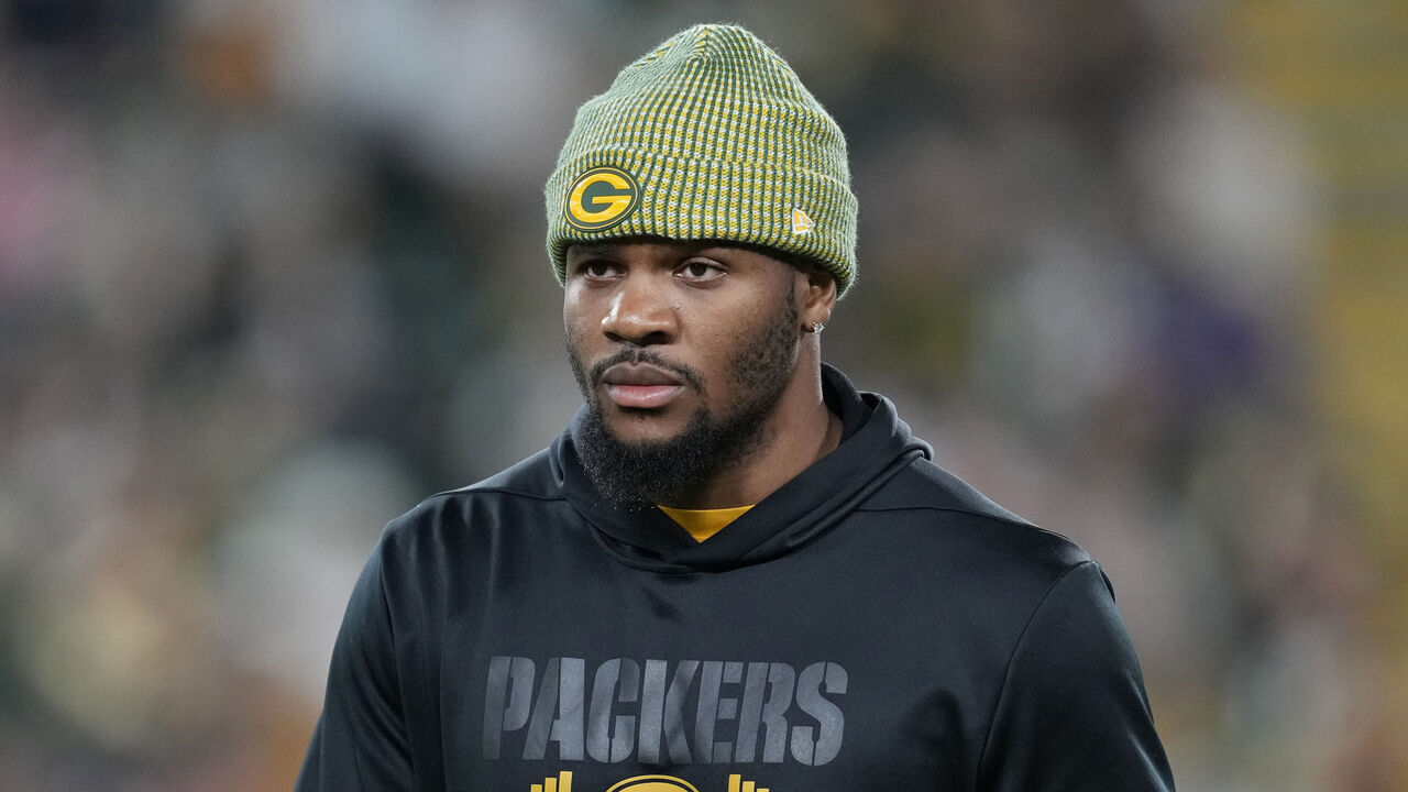 GREEN BAY, WISCONSIN - SEPTEMBER 24: Micah Parsons #1 of the Green Bay Packers looks on against the Atlanta Falcons before the start of the in the third quarter of the game at Lambeau Field on September 24, 2026 in Green Bay, Wisconsin.