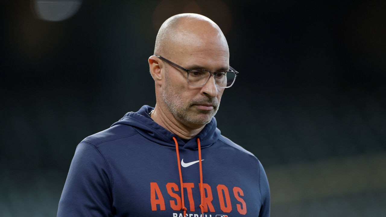 HOUSTON, TEXAS - SEPTEMBER 30: Manager Joe Espada #21 of the Houston Astros looks on during batting practice prior to game two of the American League Wild Card Series against the Chicago White Sox at Daikin Park on September 30, 2026 in Houston, Texas.