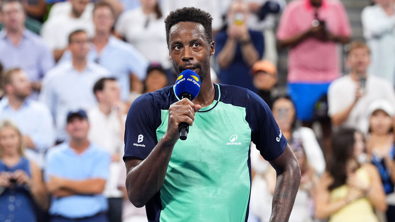 NEW YORK, NEW YORK - SEPTEMBER 03: Gael Monfils speaks to the fans after a Men's Singles match on Day Five of the 2026 US Open at USTA Billie Jean King National Tennis Center on Thursday, September 3, 2026 in Flushing, NY.