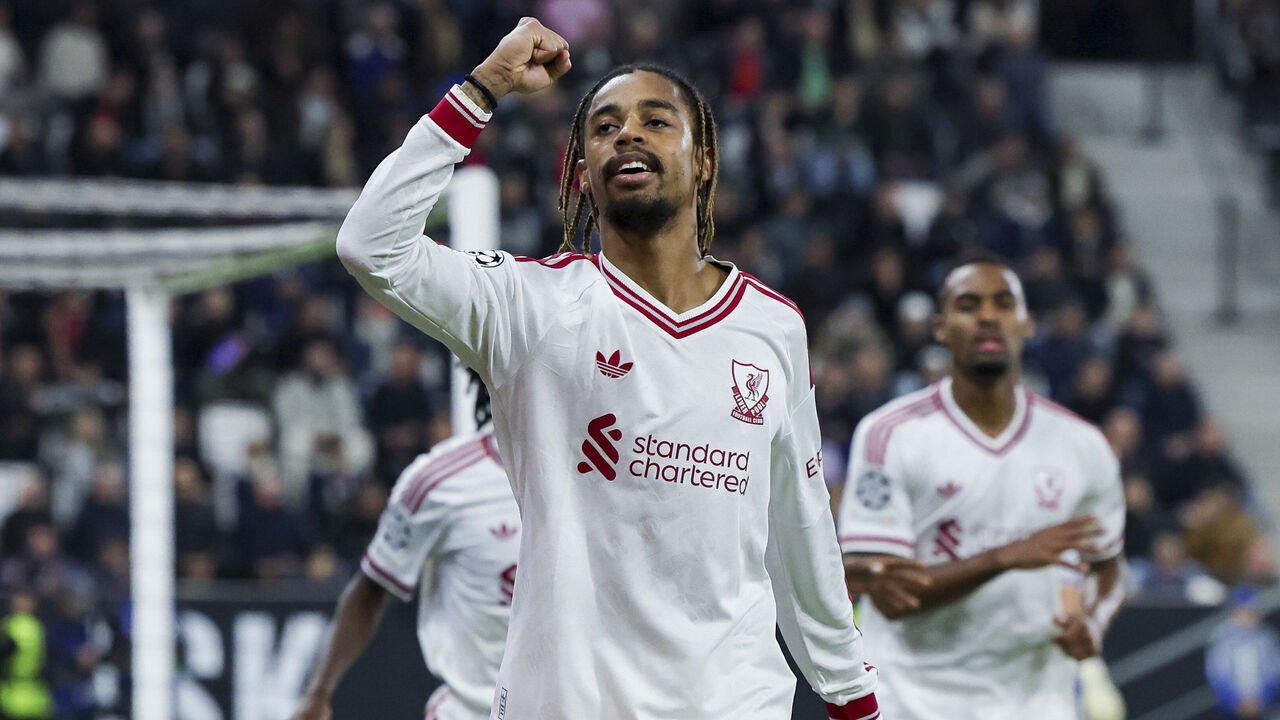 Linz, Austria - October 14: Bradley Barcola of Liverpool FC celebrates after scoring his teams fifth Goal during the UEFA Champions League 2026/2027 match between LASK and Liverpool at Oberösterreich Arena on October 14, 2026 in Linz, Austria.