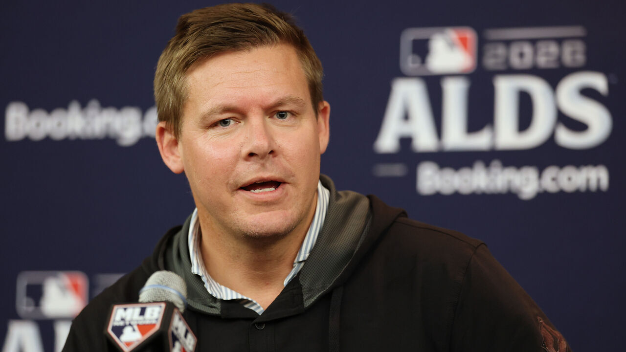 CHICAGO, ILLINOIS - OCTOBER 06: Vice President and General Manager Chris Getz of the Chicago White Sox speaks to the media during a press conference ahead of Game Three of the American League Division Series between the Chicago White Sox and the Cleveland Guardians at Rate Field on October 06, 2026 in Chicago, Illinois.