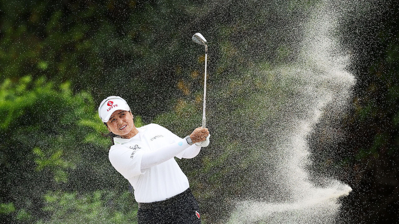 SHANGHAI, CHINA - OCTOBER 15: Hye-Jin Choi of South Korea plays a shot out of a bunker from the eighth fairway during the first round of the Buick LPGA Shanghai 2026 at Sheshan Golf Club on October 15, 2026 in Shanghai, China.