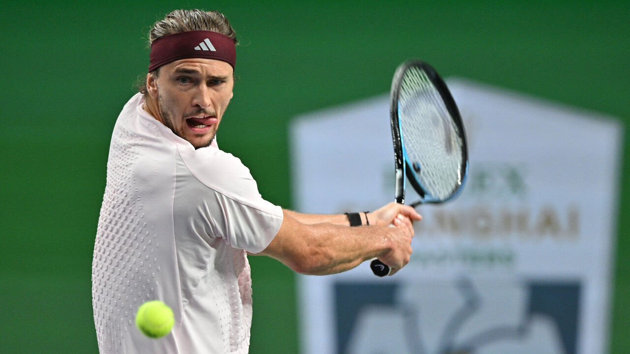 Germany's Alexander Zverev hits a return to Australia's Alex de Minaur during their men's singles quarter-final match at the Shanghai Masters tennis tournament in Shanghai on October 15, 2026.