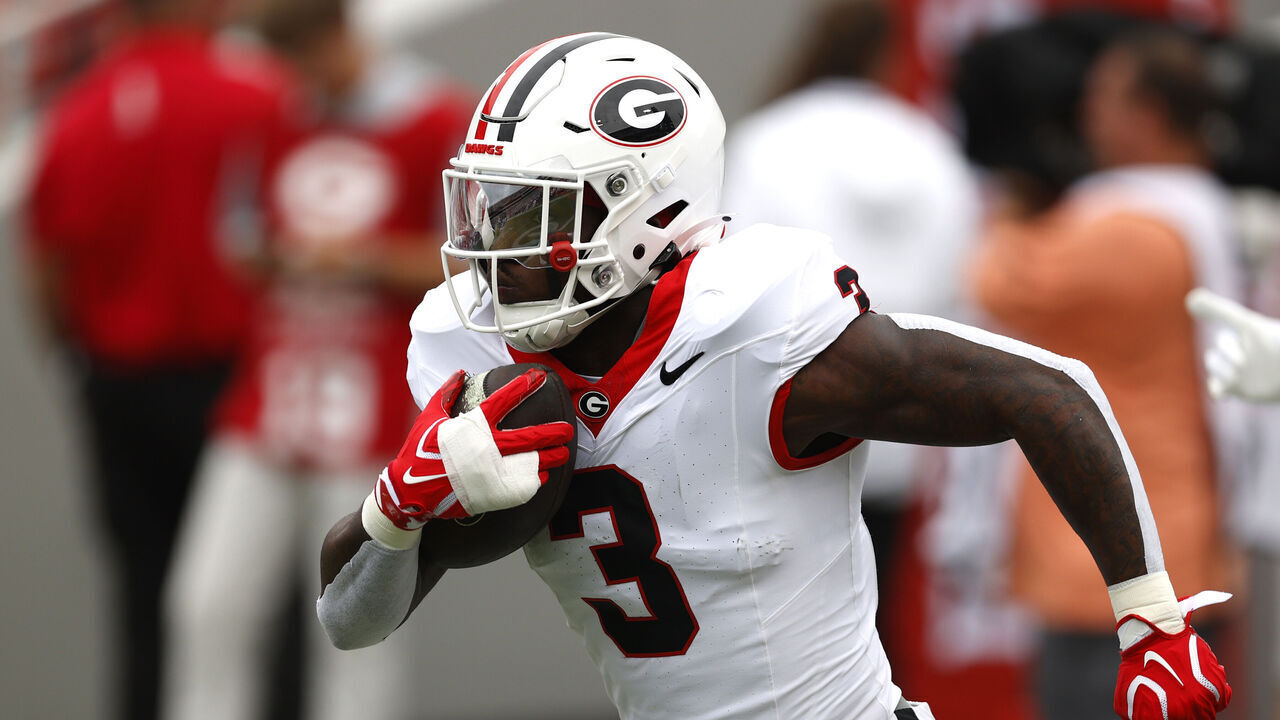 ATHENS, GA - SEPTEMBER 12: Running back Nate Frazier #3 of the Georgia Bulldogs warms up on the field prior to the college football game between the Western Kentucky Hilltoppers and the University of Georgia Bulldogs on September 12, 2026 at Sanford Stadium in Athens, GA.