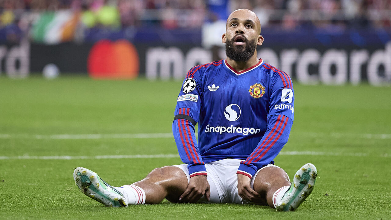 MADRID, SPAIN - OCTOBER 13: Bryan Mbeumo of Manchester United reacts as he fails to score during the UEFA Champions League 2026/27 League Phase MD2 match between Atletico de Madrid and Manchester United at Riyadh Air Metropolitano on October 13, 2026 in Madrid, Spain.