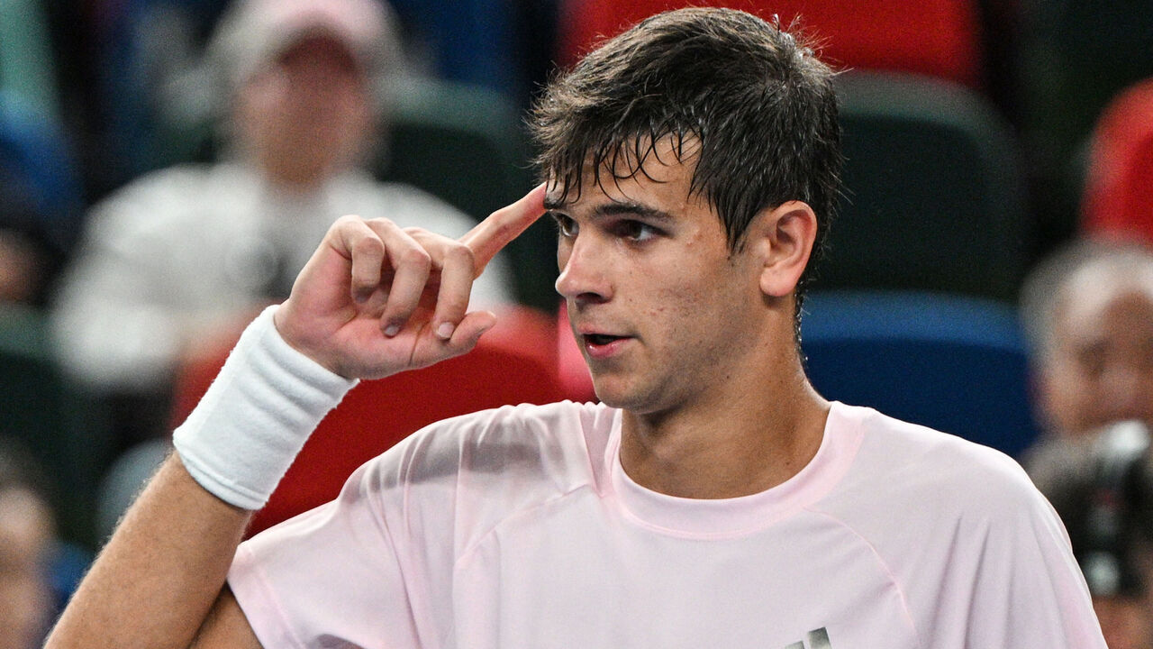 Spain's Rafael Jodar celebrates his victory against Norway's Casper Ruud during their men's singles quarter-final match at the Shanghai Masters tennis tournament in Shanghai on October 16, 2026.