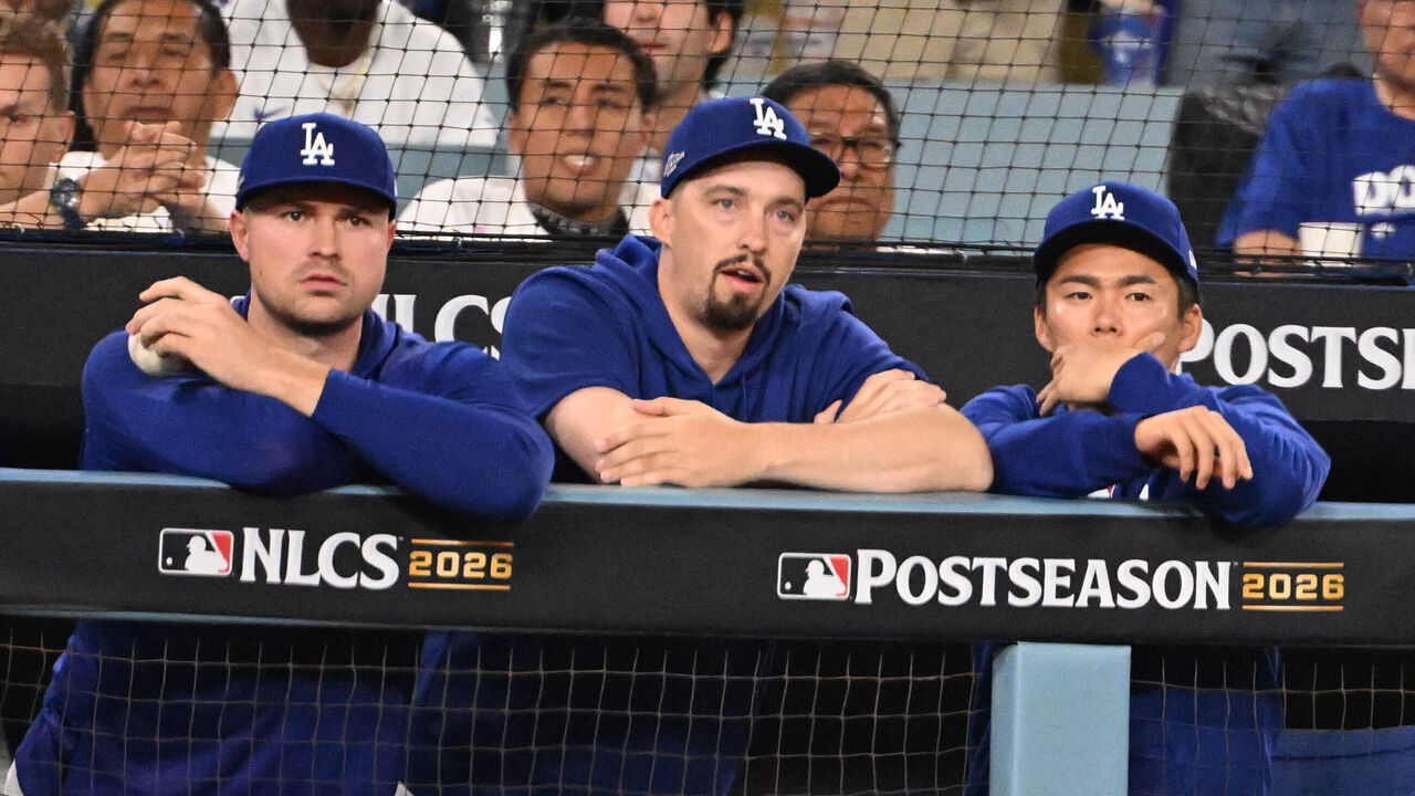 Los Angeles, - October 15: Tarik Skubal, left, along with pitcher Blake Snell and Yoshinobu Yamamoto #18 of the Los Angeles Dodgers look on in the ninth inning as the Milwaukee Brewers defeated the Dodgers 6-4 to win Game 4 of a NLCS playoff baseball game and advance to the World Series at Dodger Stadium in Los Angeles on Thursday, October 15, 2026.