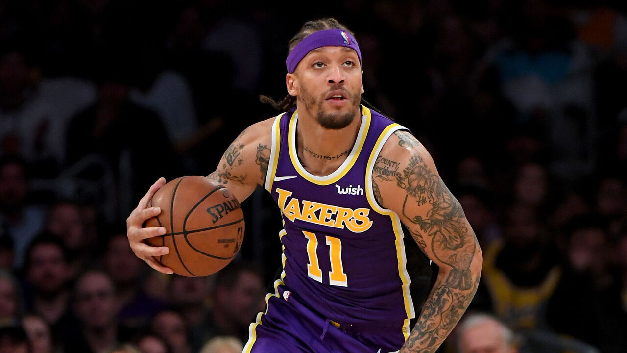 LOS ANGELES, CA - JANUARY 09: Michael Beasley #11 of the Los Angeles Lakers takes the ball down court during the game against the Detroit Pistons at Staples Center on January 9, 2019 in Los Angeles, California. NOTE TO USER: User expressly acknowledges and agrees that, by downloading and/or using this Photograph, user is consenting to the terms and conditions of the Getty Images License Agreement.