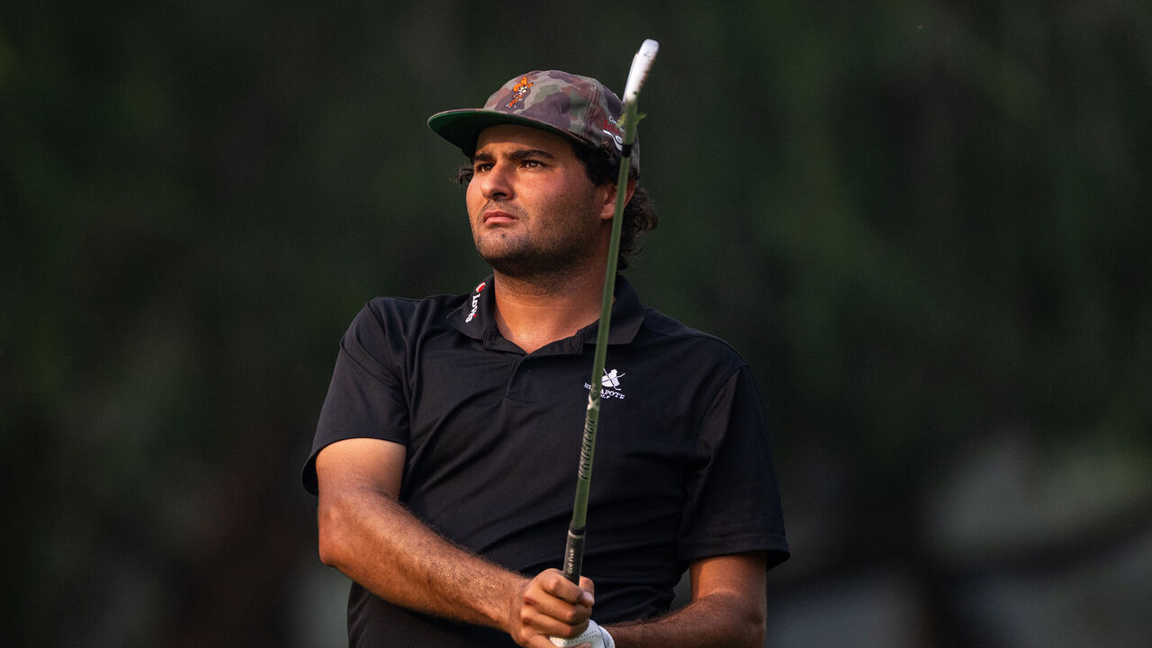 NEW DELHI, INDIA - OCTOBER 17: Eugenio Chacarra of Spain plays his approach on hole 3 on day three of the DP World India Championship at Delhi Golf Club on October 17, 2026 in New Delhi, India.
