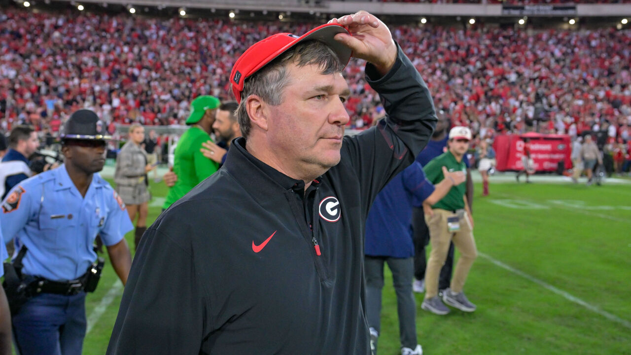 ATHENS, GA - OCTOBER 17: Georgia head coach Kirby Smart reacts following the conclusion of the college football game between the Auburn Tigers and the Georgia Bulldogs on October 17th, 2026, at Sanford Stadium in Athens, GA.