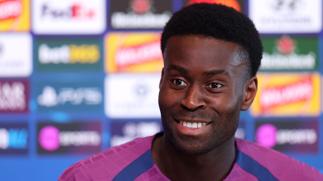MANCHESTER, ENGLAND - OCTOBER 19: Marc Guehi of Manchester City speaks to the media during a Manchester City Press Conference at Manchester City Football Academy on October 19, 2026 in Manchester, England.