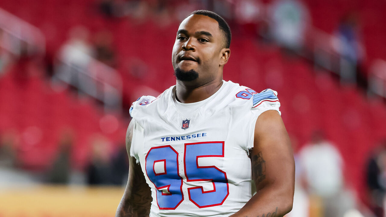 SANTA CLARA, CA - AUGUST 13: Jordan Elliott #95 of the Tennessee Titans walks to the locker room after a preseason NFL game on August 13, 2026 at Levi's Stadium in Santa Clara, CA.