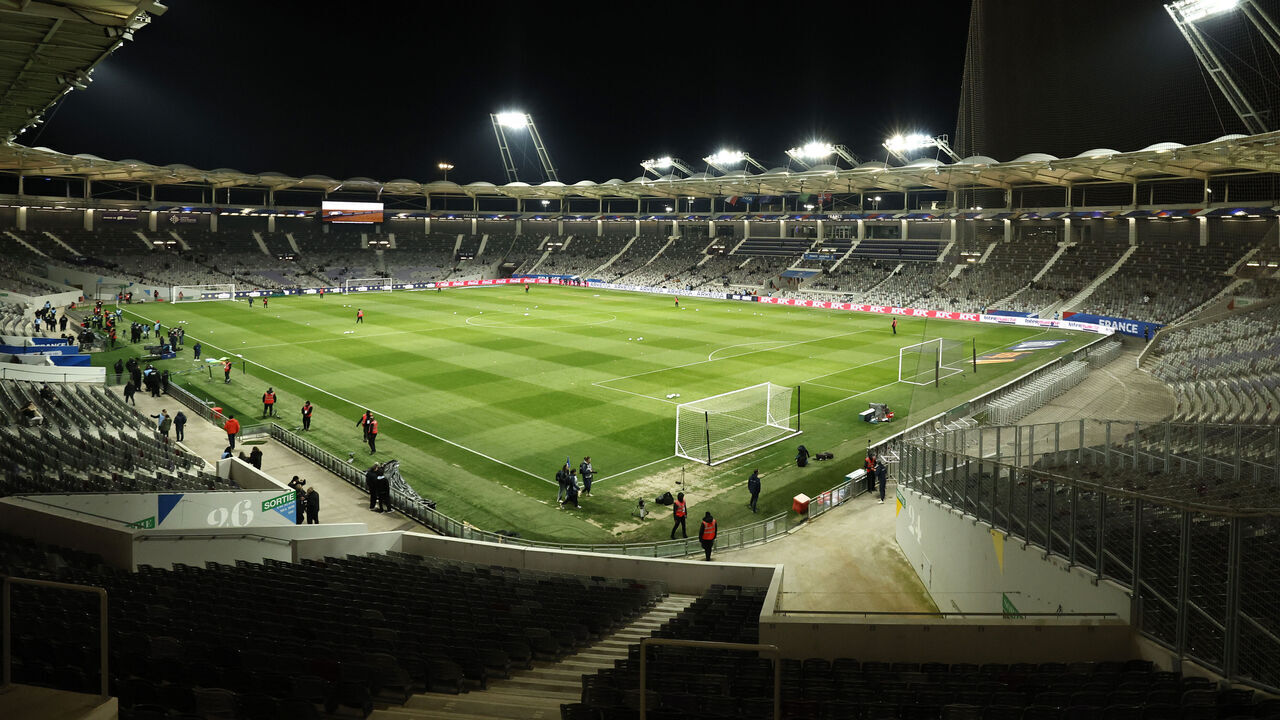 TOULOUSE, FRANCE - FEBRUARY 21: A general view inside the stadium prior to the UEFA Women's Nations League 2024/25 Grp A2 MD1 match between France and Norway at Stadium de Toulouse on February 21, 2025 in Toulouse, France.