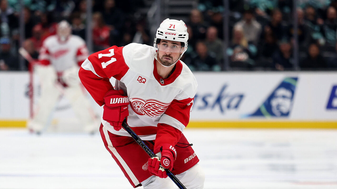 SEATTLE, WASHINGTON - OCTOBER 20: Dylan Larkin #71 of the Detroit Red Wings skates during the third period against the Seattle Kraken at Climate Pledge Arena on October 20, 2026 in Seattle, Washington.