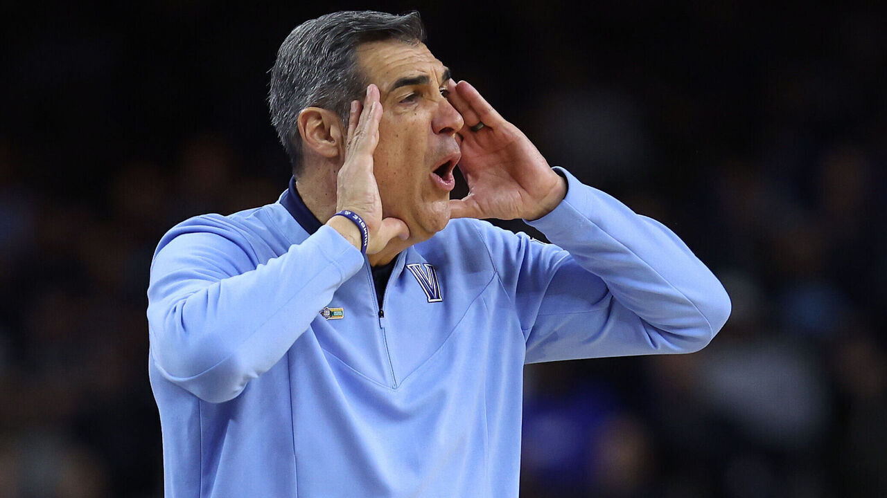 NEW ORLEANS, LOUISIANA - APRIL 02: Head coach Jay Wright of the Villanova Wildcats looks on in the first half of the game against the Kansas Jayhawks during the 2022 NCAA Men's Basketball Tournament Final Four semifinal at Caesars Superdome on April 02, 2022 in New Orleans, Louisiana.